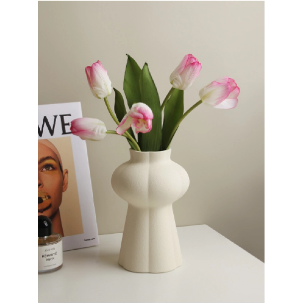 INS cream style vase decoration, living room flower arrangement, simulated flower home decoration, white ceramic hydroponic vase INS cream style vase decoration, living room flower arrangement, simulated flower home decoration, white ceramic hydroponic vase