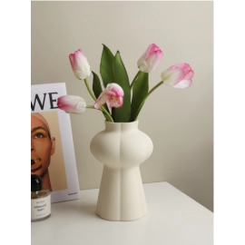 INS cream style vase decoration, living room flower arrangement, simulated flower home decoration, white ceramic hydroponic vase
