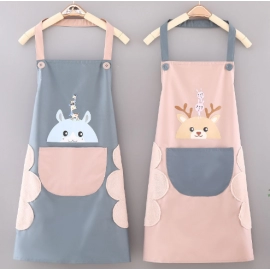 Little Deer Wipable Hand Apron Women's Kitchen Waterproof and Oil Resistant Apron Men's Fashion Korean Version Couple Cover up Cooking Work Clothes