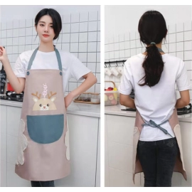Little Deer Wipable Hand Apron Women's Kitchen Waterproof and Oil Resistant Apron Men's Fashion Korean Version Couple Cover up Cooking Work Clothes