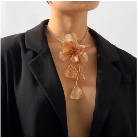 Exaggerated Neckchain ZA 3D Flower Metal Style Necklace Baroque Micro Inlay Fashion Necklace Adornment for Women
