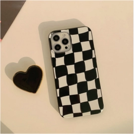 INS black and white checkered love bracket XR suitable for iPhone 12pro max Apple 11 phone case 13 silicone 14 soft